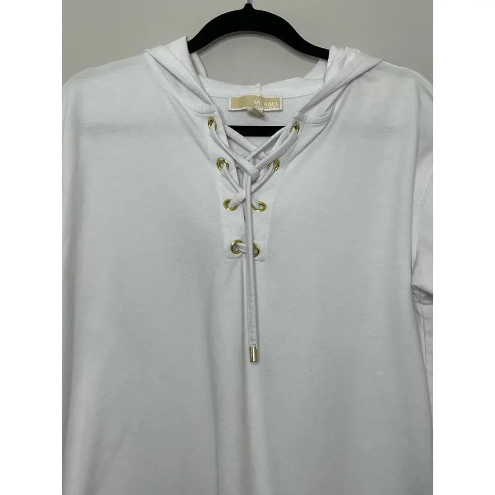 Michael Kors Hoodie Sweater‎ Long Sleeve Lace Up White Medium Streetwear Casual